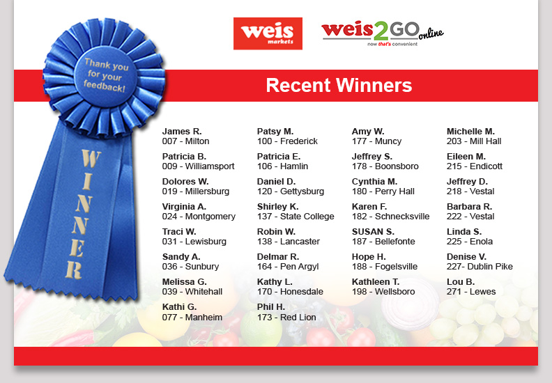 Weis Customer Satisfaction Survey Winners List